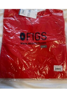 Figs Red V-Neck Scrub Top